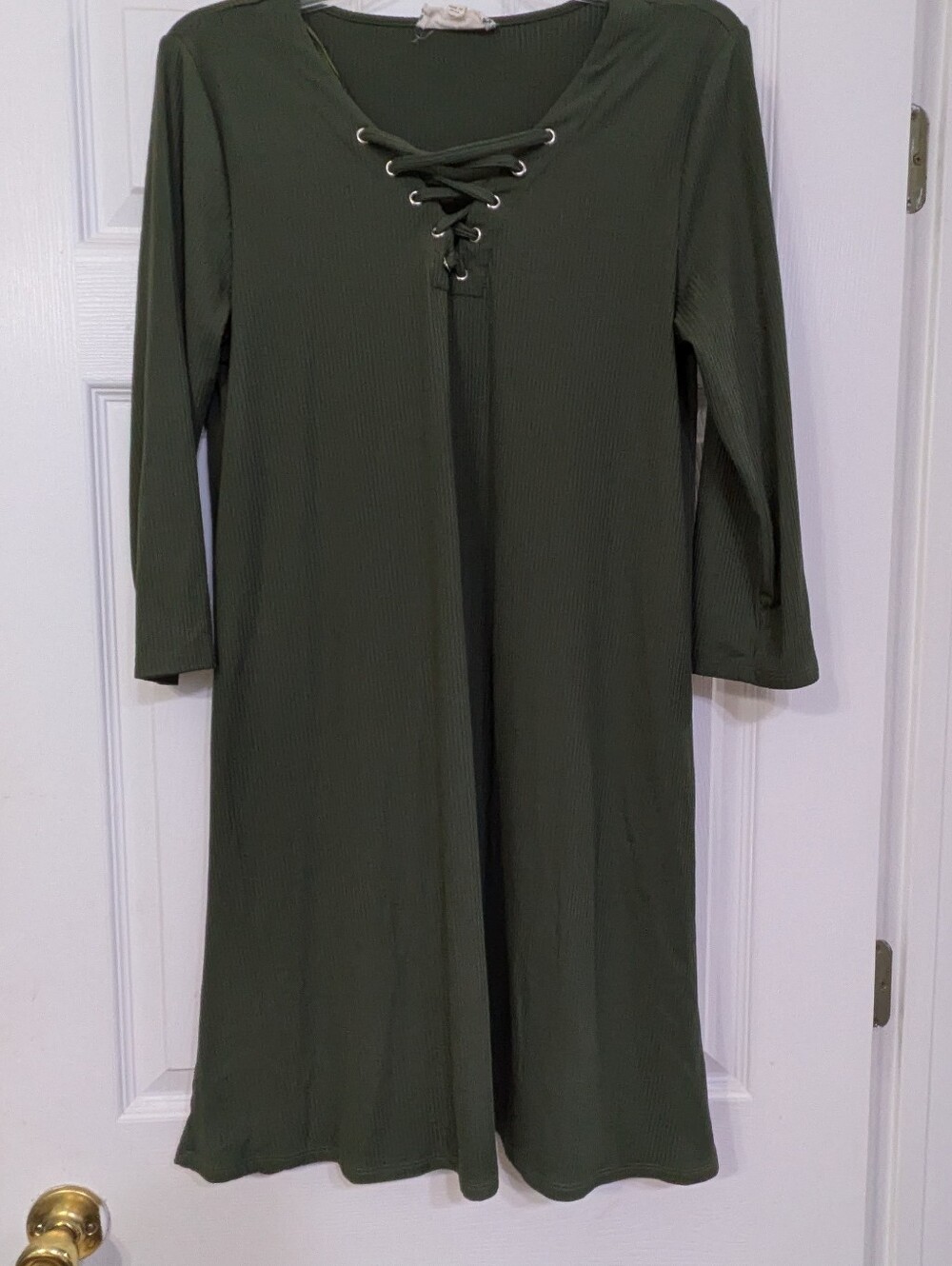 Pink Rose Olive Green Lace-Up Long Sleeve Dress